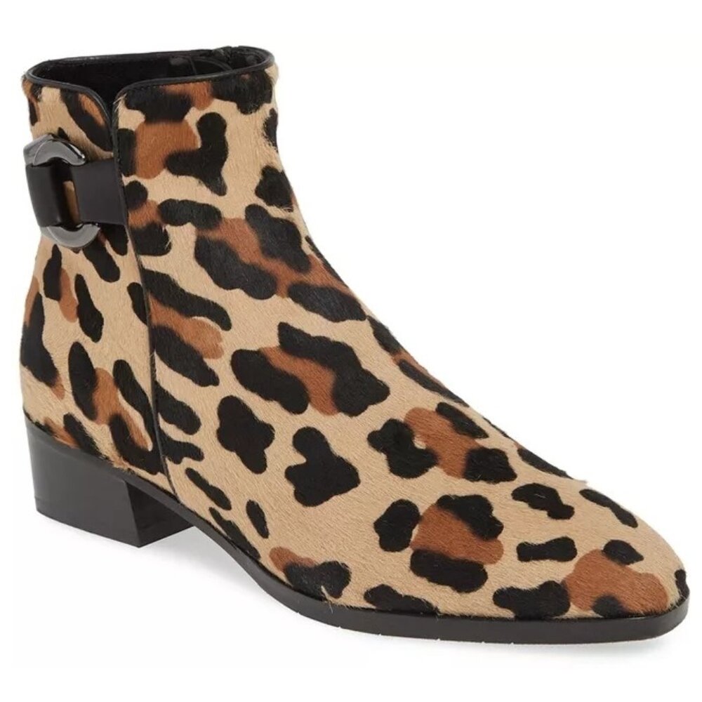 $560 AQUATALIA Faria Weatherproof Genuine Calf Hair Bootie Leopard 9 (MC1)